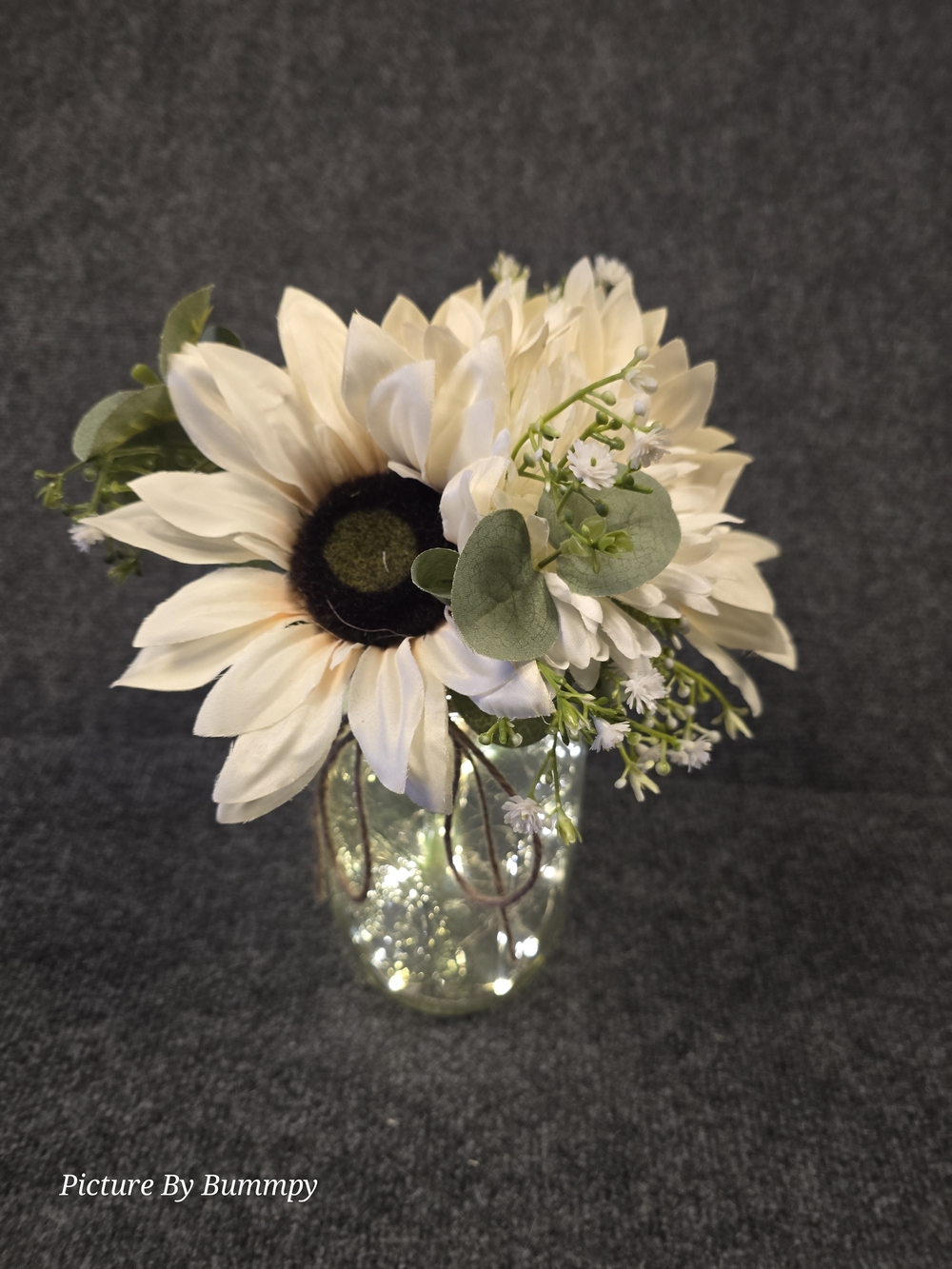 Lighted Mason Jar Centerpiece White Sunflower Rustic Wedding Decor
